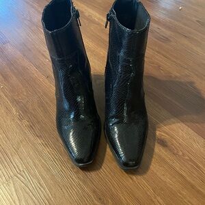 Mix No. 6 Black Patent Textured Pointed-Toe Ankle Boots